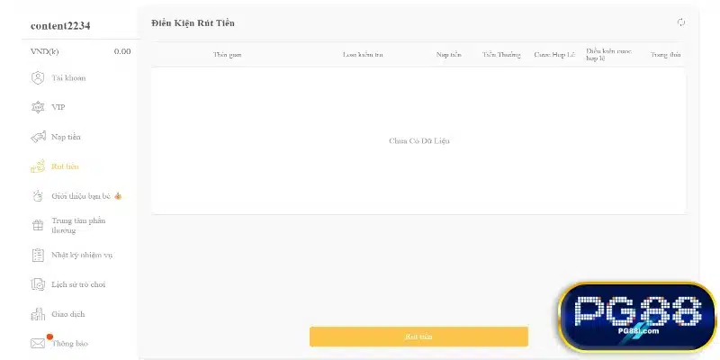 Cách thực hiện việc rút tiền PG88